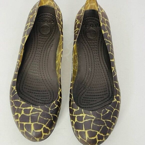Crocs Giraffe Print Ballet Flats Animal Print Brown Tan Women’s Size 9 Very good - Picture 5 of 8
